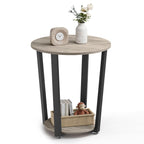 VASAGLE End Table, Round Side Table with Storage Shelf, Easy Assembly, Industrial Accent Furniture with Steel Frame, Rustic Brown and Black