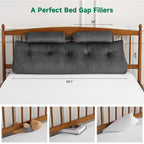 Z-hom Queen Pillow Headboard with 2 Roll Pillow, Triangular Wedge Headboard Pillow, Large Reading Pillow Bed Reading Pillow for Bed Sitting Up Sleeping, Backrest Pillow for Back Pain Relief, Grey