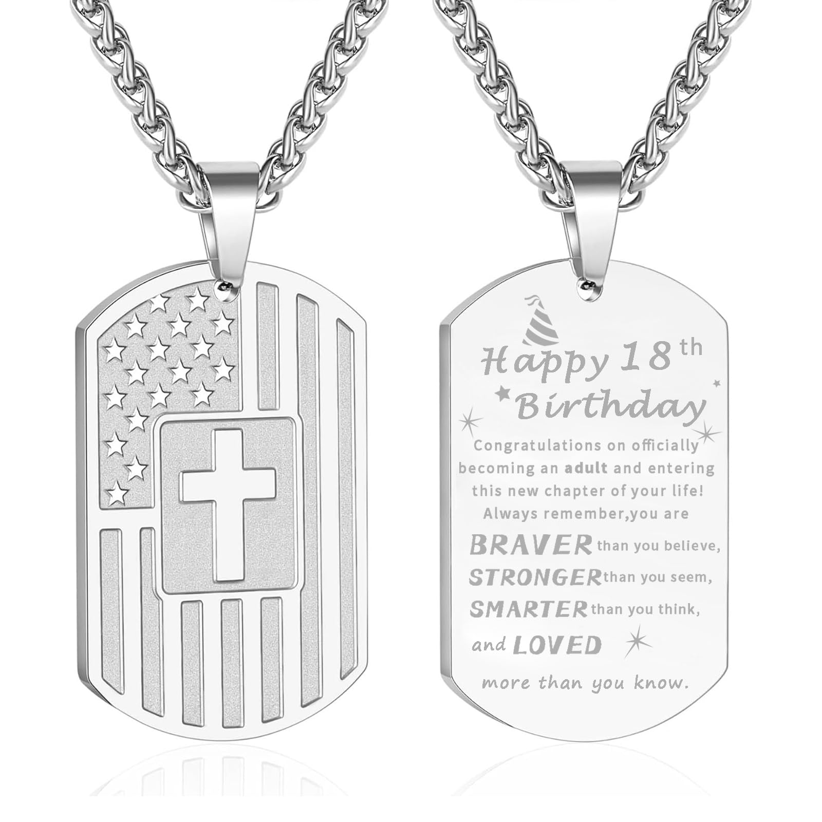 DuoDiner Graduation Gifts-American Dog Tag Necklace Bible Verse Pendant, First Communion Baptism Confirmation Religious Graduation Gifts for Him Boys Men Kids Teens Dad