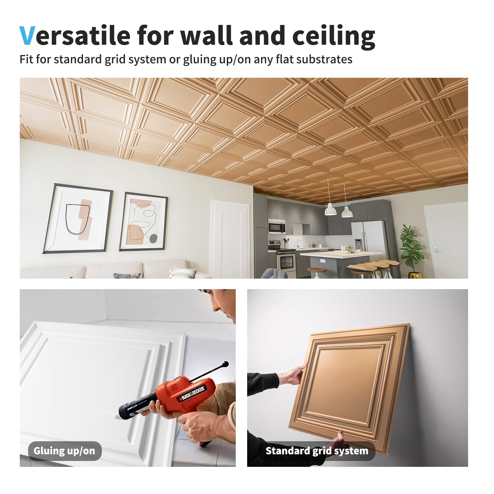Art3d PVC Ceiling Tiles, 2'x2' Plastic Sheet in Bronze (12-Pack)