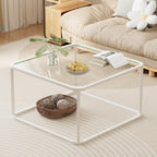 Coffee Table Glass, Minimalist Square Tables for Living Room, Modern Center Table for Office or Small Space, Tempered Glass, Sturdy Metal Frame, Easy Assembly, 26.4 x 26.4 x 15.7 Inches, Gold
