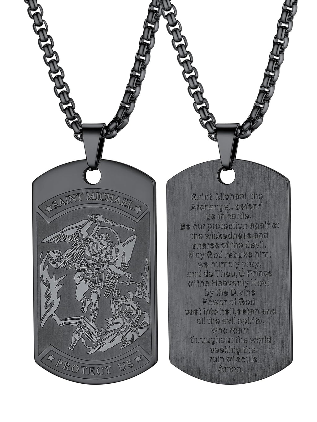 FaithHeart Saint Michael Necklace, Stainless Steel/18K Gold Plated St Michael the Archangel Pendant Amulet for Men Women with Gift Packaging