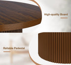 Round 31.5“ Unique Fluted Coffee Table,Small Brown Wood Tea Table,Mid Century Modern Boho Circle Rustic Center Table for Living Room