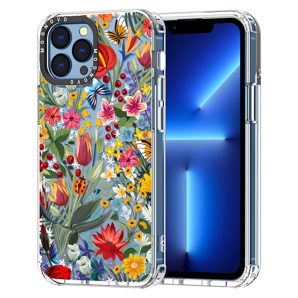 MOSNOVO Case for iPhone 13 Pro Max, [Buffertech 6.6ft Military-Grade Drop Protection] [Anti Peel Off Tech] Clear TPU Bumper Phone Case Cover Design - in The Garden