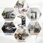 AMHANCIBLE C Shaped End Table with Charging Station, TV Tray Set of 2, Couch Tables with Storage Bag, Slide Under Sofa Side Table with USB Ports and Outlets for Living Room, Grey HET04CGY