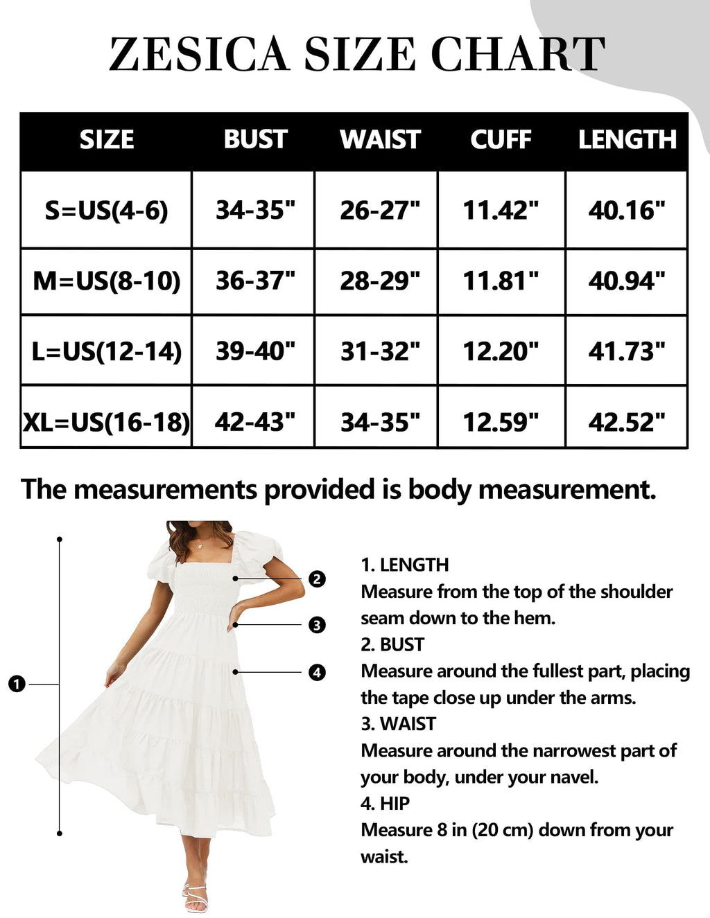 ZESICA Women's 2025 Summer Square Neck Short Puff Sleeve Solid Color High Waist Casual Smocked Flowy A Line Tiered Midi Dress,White,Small