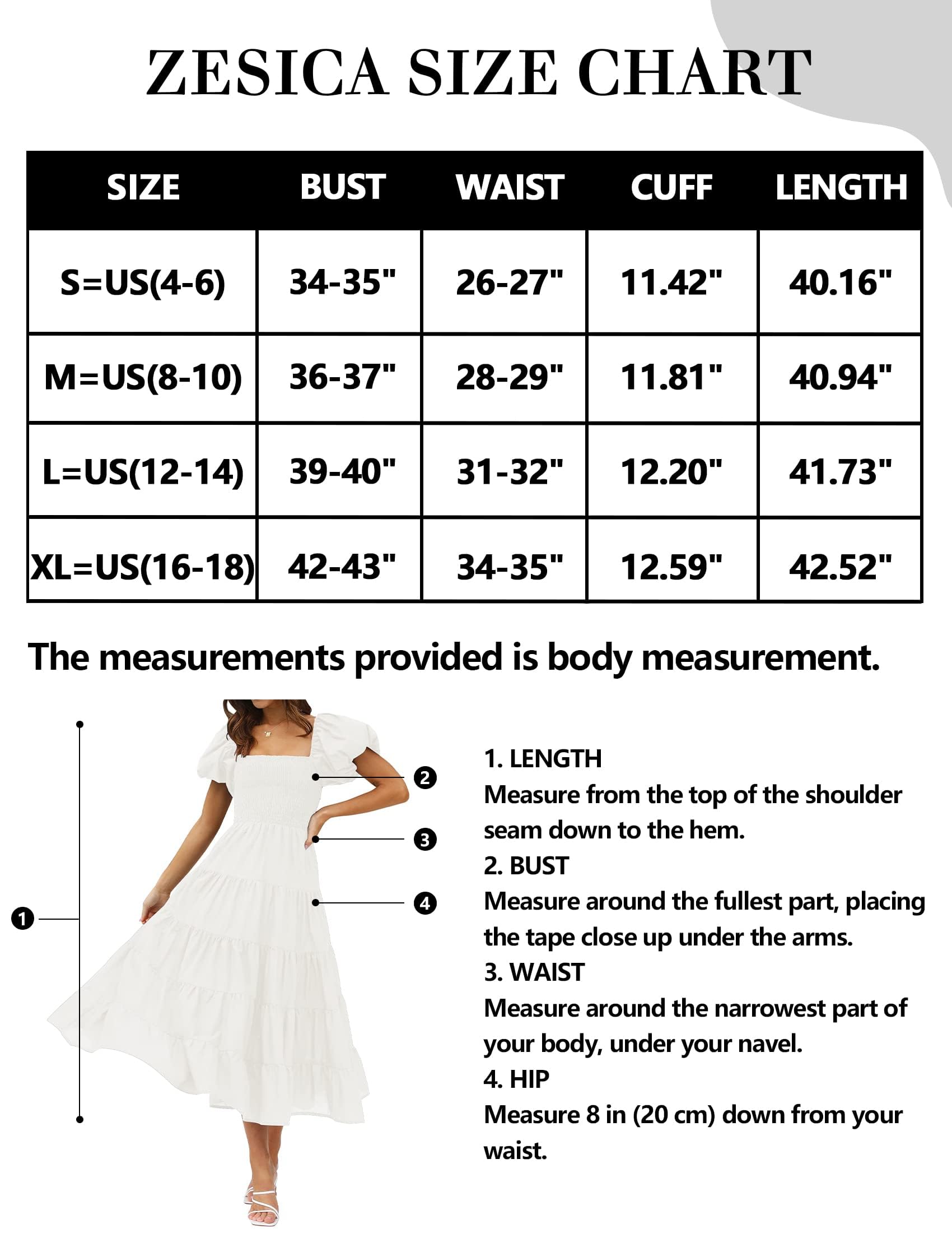 ZESICA Women's 2025 Summer Square Neck Short Puff Sleeve Solid Color High Waist Casual Smocked Flowy A Line Tiered Midi Dress,White,Small