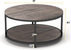 NSdirect Round Coffee Table,36" Coffee Table for Living Room,2-Tier Rustic Wood Desktop with Storage Shelf Modern Design Home Furniture(Light Walnut)
