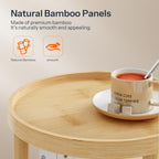 HOOBRO Small Round Side Table with Charging Station, 2-Tier Round Bamboo End Table, Compact Sofa Bedside Table for Small Space, Easy Assembly, for Living Room, Bedroom, Apartment, Natural YL156UBZ01