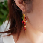 Handmade Glass Pomegranate Seed Earrings - Unique Nature-Inspired Jewelry, Elegant Red Glass Beads, Perfect Gift for Nature Lovers, Women’s Artistic Drop Earrings