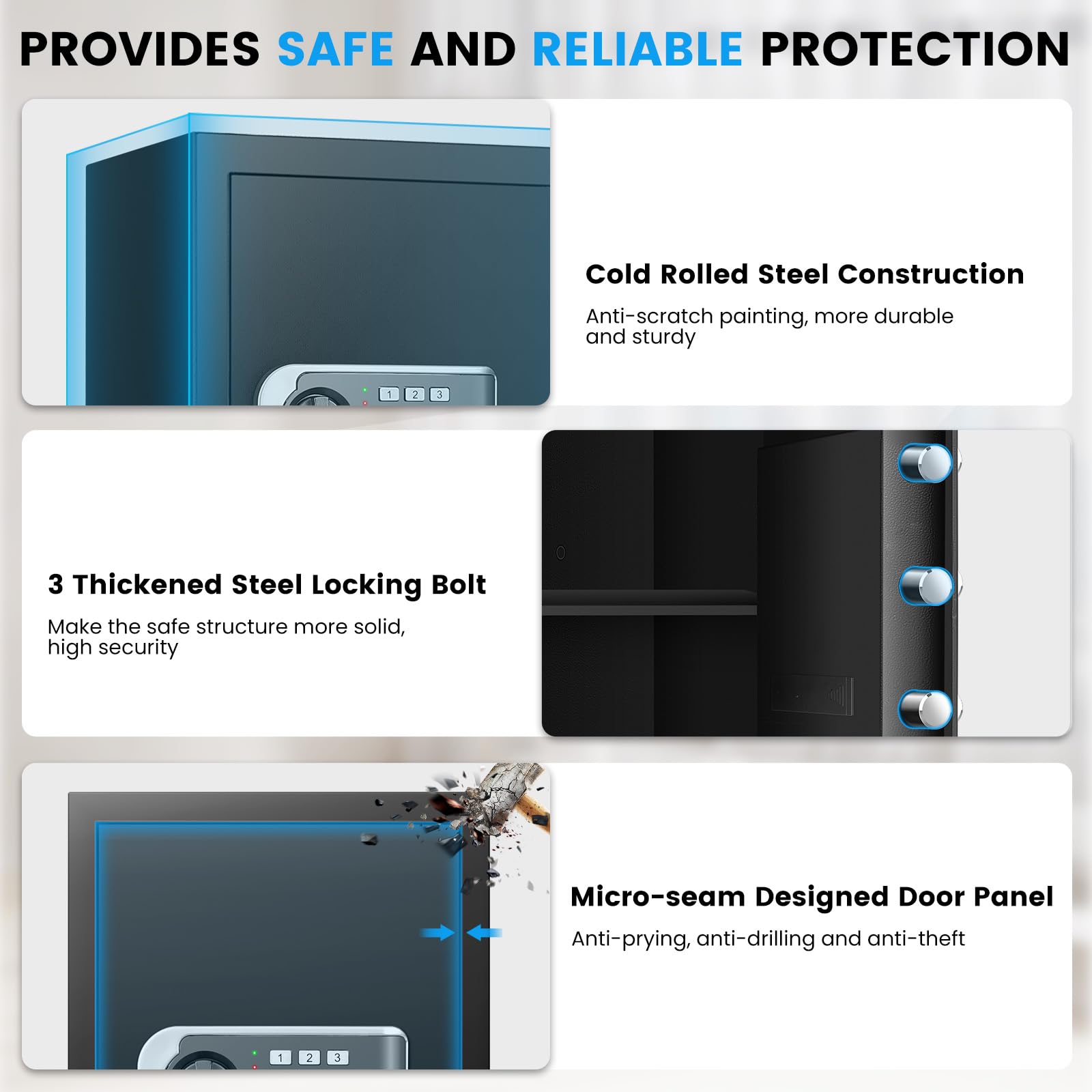 3.0 Cuft Safe Box, Home Safe Brandsikker Vandtæt, Security Digital Safe Box med elektronisk tastatur, Reservenøgle, Smart Alert, Mute Mode, Anti-Theft Brandsikker pengeskab til dokumentpenge Værdifuld