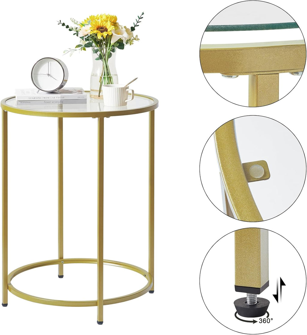 YMYNY Round End Table, Tempered Glass Sofa Side Table, Gold Coffee Table for Office Bedroom Living Room, Metal Frame, Modern Decor, 19.7D*18.5D*25.6''H, UHGD020G