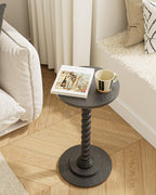 Masupu Drink Table, Round Side Table for Small Spaces, Pedestal Small End Table with Metal Base, for Living Room, Bedroom, Bathroom, Rustic Brown