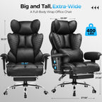 COMHOMA Big and Tall Office Chair 400LBS Wide Ergonomic Gaming Chair with Deluxe Embossing Designed Leather with Foot Rest,150°Reclining Adjustable Armrests Pocket Spring Back Support and Pillow