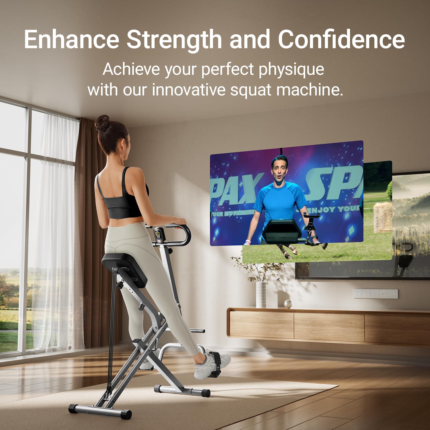 UMAY Squat Machine for Home, Foldable Exercise Equipment, Squat Rowing Machine with High-Strength Resistance Band