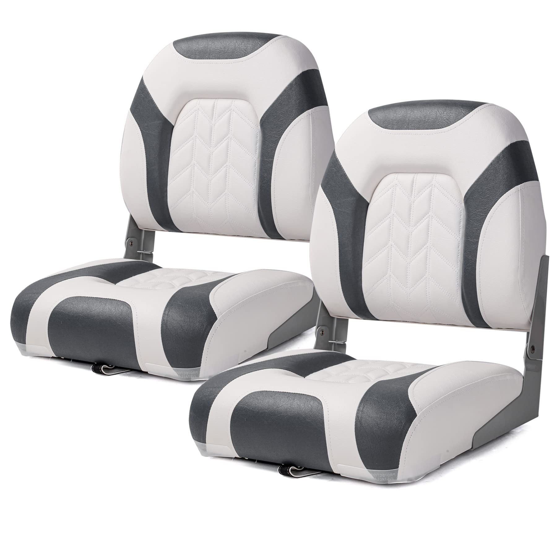 Premium Marine A Pair of Low Back Folding Boat Seat, Fishing Marine Seats with Stainless Steel Screws, Charcoal/Black(2 Seats)