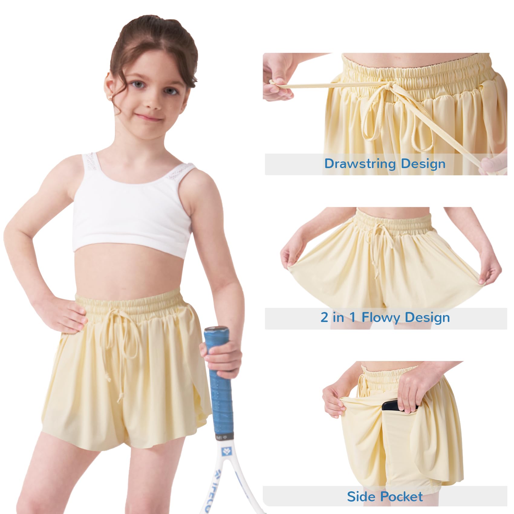 Flowy Shorts Girls Butterfly Shorts Girls Athletic Shorts Kids Butterfly Shorts Toddler Youth with Liner 2-in-1