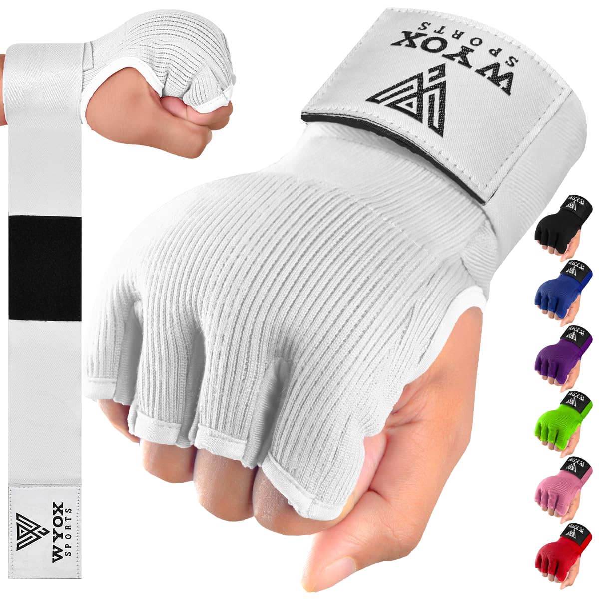 WYOX Gel Boxing Hand Wraps Inner Gloves for Men & Women – 80cm Quick Wrist Strap, Padded Knuckle Support, Fingerless MMA Muay Thai Kickboxing Wraps for Training, Punching & Martial Arts