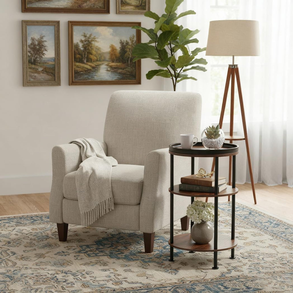 Small Round Side Table for Small Spaces, 3-Tier Round Accent Table Slim Side Table, Modern Sofa Corner Table for Living Room Nightstand Bedroom (Rustic Brown)