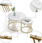 Giluta Round Coffee Table Set of 2, Modern Coffee Tables for Living Room, Faux Marble Center Table, Nesting Coffee Table Simple Nightstand
