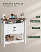 Console Table, Farmhouse Sofa Table with Power Outlet, Entryway Table with Cabinet and Open Shelves, Coffee Bar Cabinet with Storage for Entrance, Hallway, Kitchen, White and Walnut MXG01UWL