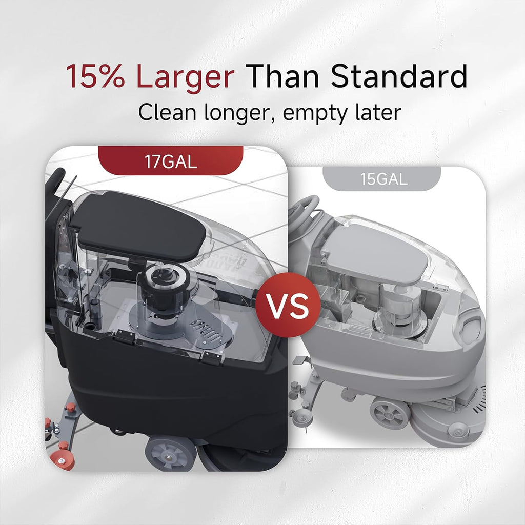 Automatic Walk-Behind Commercial Floor Scrubber, 22" Brush, 33" Squeegee, Lithium Battery, 17 Gal, 27,000 sqft/h, Commercial Hard Floor Cleaning Machines for Tile, Hardwood, Concrete, Vinyl