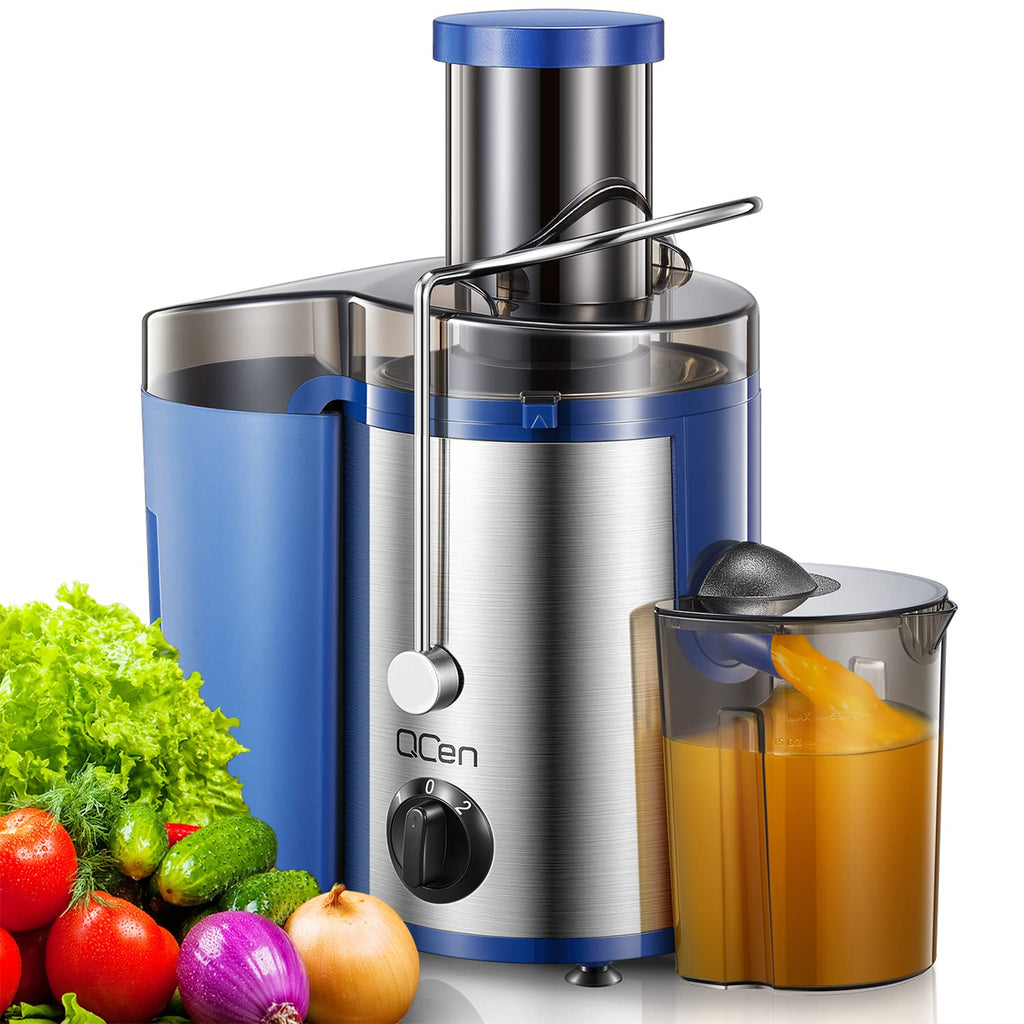 QCen Juicer Machine, 500W Centrifugal Juicer Extractor with Wide Mouth 3” Feed Chute for Fruit Vegetable, Easy to Clean, Stainless Steel, BPA-free (Aqua)