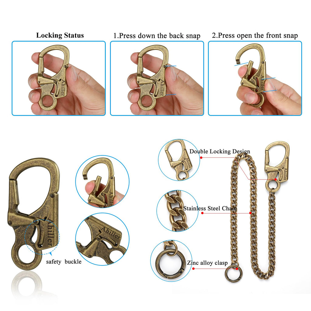 Ahiller Biker Wallet Chain, Heavy Duty Pocket Chain with Round Clasp, Men Chains for Keys, Jeans, Pants, Purse and Handbag (T-Brass-2PCS)