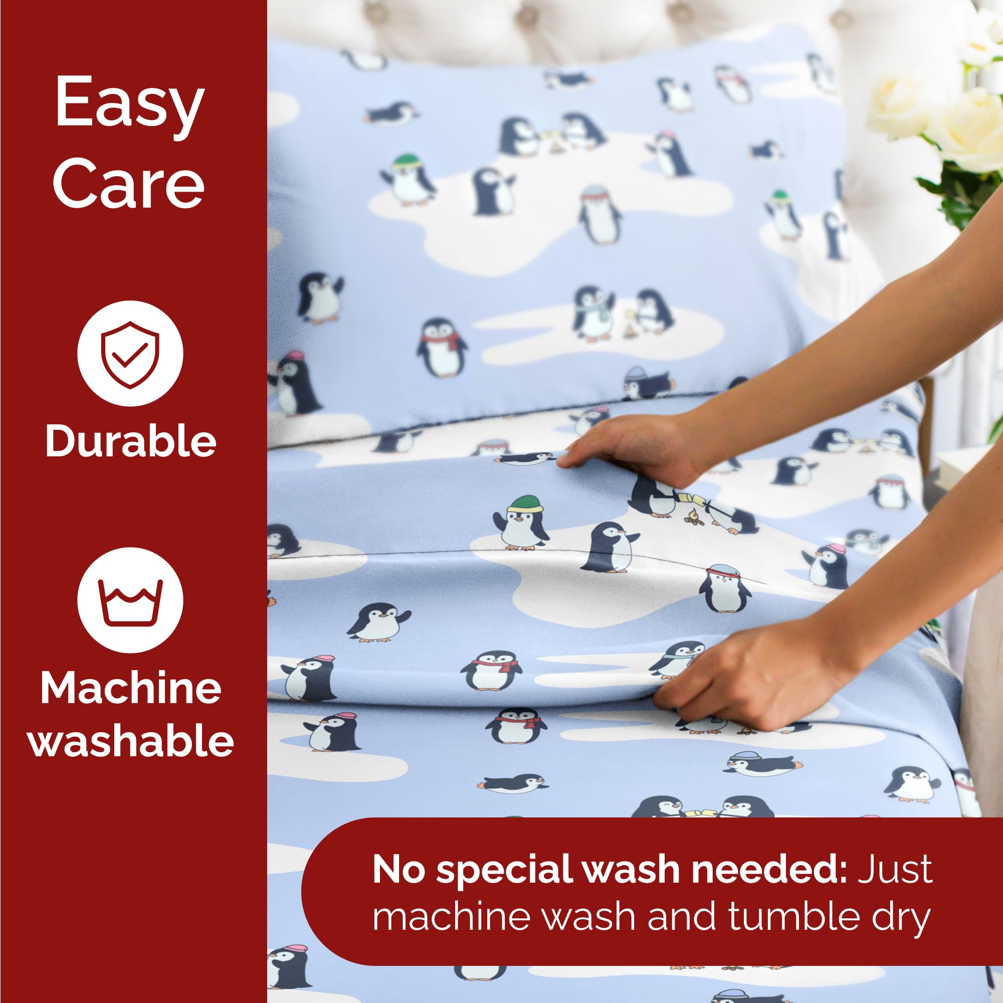 Komplet pościeli King Christmas Tree - Świąteczny wzór Xmas na lnie - Głębokie kieszenie - Dopasowany krój - 4 części - Bez zagnieceń - Wygodna i chłodząca świąteczna pościel zimowa - Łatwa w pielęgnacji - Przyjazna dzieciom