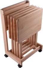 Winsome Brienda Snack Table Set with Mobile Serving Cart, for Living Room, Patio, 32", Natural, Set of 4 Tables