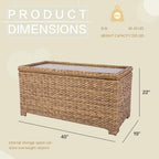 Classic Patio Coffee Table with Storage, Hand-Woven HDPE Rattan Wicker Outdoor Coffee Tables, Tempered Glass Flip-Top, Waterproof for Porch Backyard (40''Wx19''Dx22''H, Light Brown)