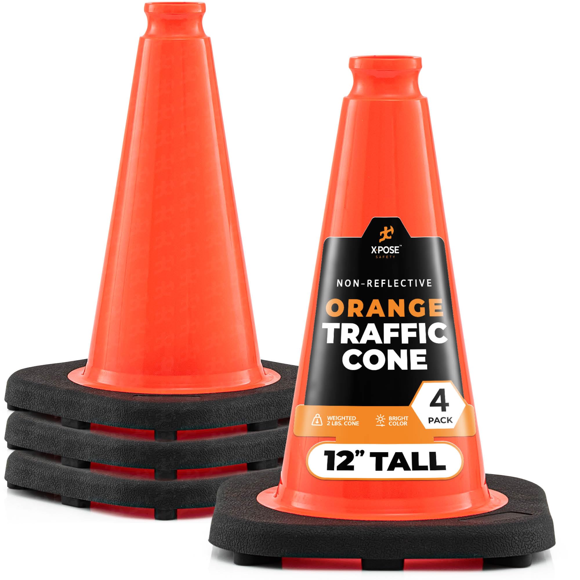 Xpose Safety 28 Inch Orange Traffic Cones Heavy Duty 10lb, 24-Pack - Multipurpose PVC Plastic Safety Cone for Parking, Soccer, Caution, Kids and Construction - DOT Approved