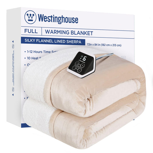 Westinghouse Heated Blanket Queen Size, Soft Flannel to Sherpa Electric Blanket with 10 Heating Levels, 12 Hours Auto Off, Fast Heating Blanket, Machine Washable, 84x90 Inch, Charcoal