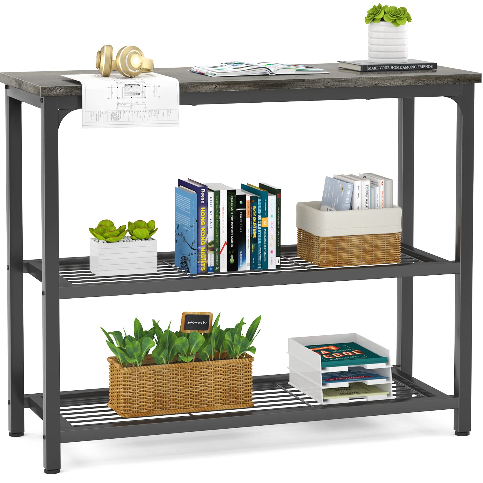 Ecoprsio Console Table Sofa Table with Mesh Shelves, 2 Tier Entryway Table Foyer Table for Entryway, Front Hall, Hallway, Sofa, Couch, Living Room, Coffee Bar, Kitchen, Grey, 32 Inch