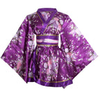 HUAHUA Women's Sexy Short Kimono Dress Floral Print Japanese Traditional Geisha Robe Bathrobe Skirt Belt Outfit