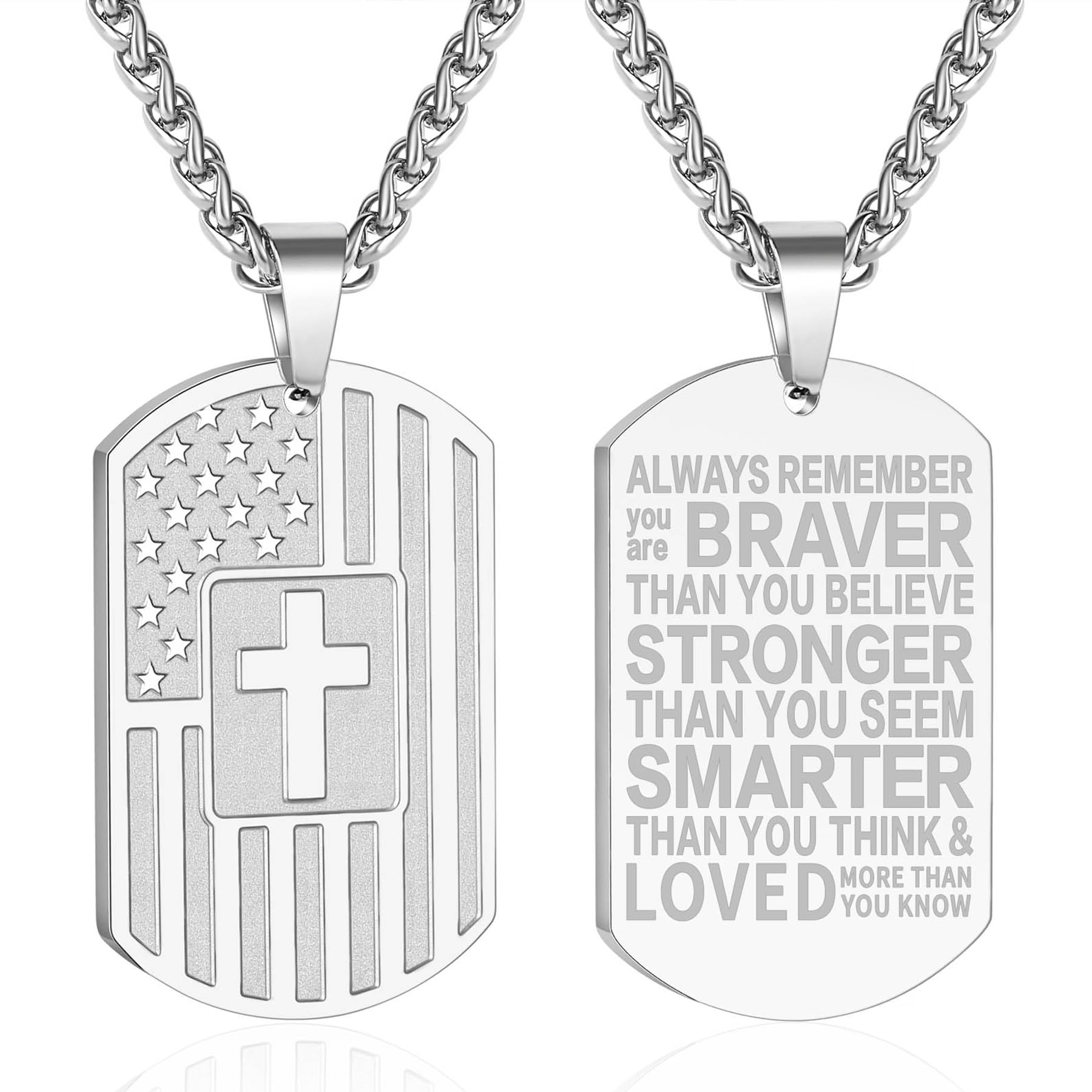 DuoDiner Graduation Gifts-American Dog Tag Necklace Bible Verse Pendant, First Communion Baptism Confirmation Religious Graduation Gifts for Him Boys Men Kids Teens Dad