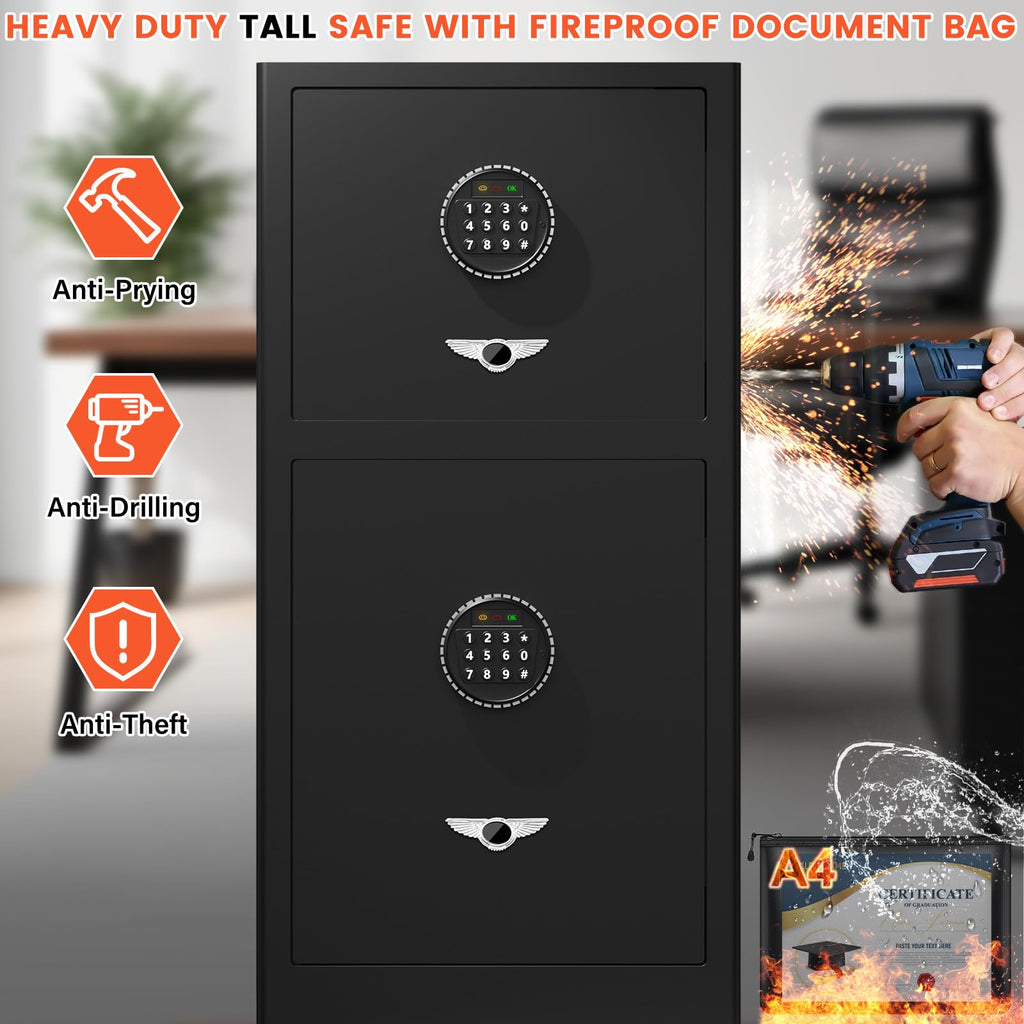 Cofre resistente de 8,3 pés cúbicos, cofre doméstico extra grande com bolsa à prova de fogo e à prova d'água, porta dupla, caixa de bloqueio oculta, alerta inteligente, cofre digital de segurança antifurto para documentos, dinheiro, negócios e escritório