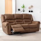 Faux Leather Reclining Sofa, 3 Seater Recliner Sofa Chair, Manual Reclining Couch Set for Living Room, Home Furniture Set, for Meeting Room, Brown (3 Seat Sofa)