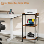 Tall End Table with Charging Station, 3 Tier Narrow Tall Nightstand with Storage, Slim Side Table with USB Ports and Outlets for Bedroom, Living Room, Office, Rustic Brown and Black