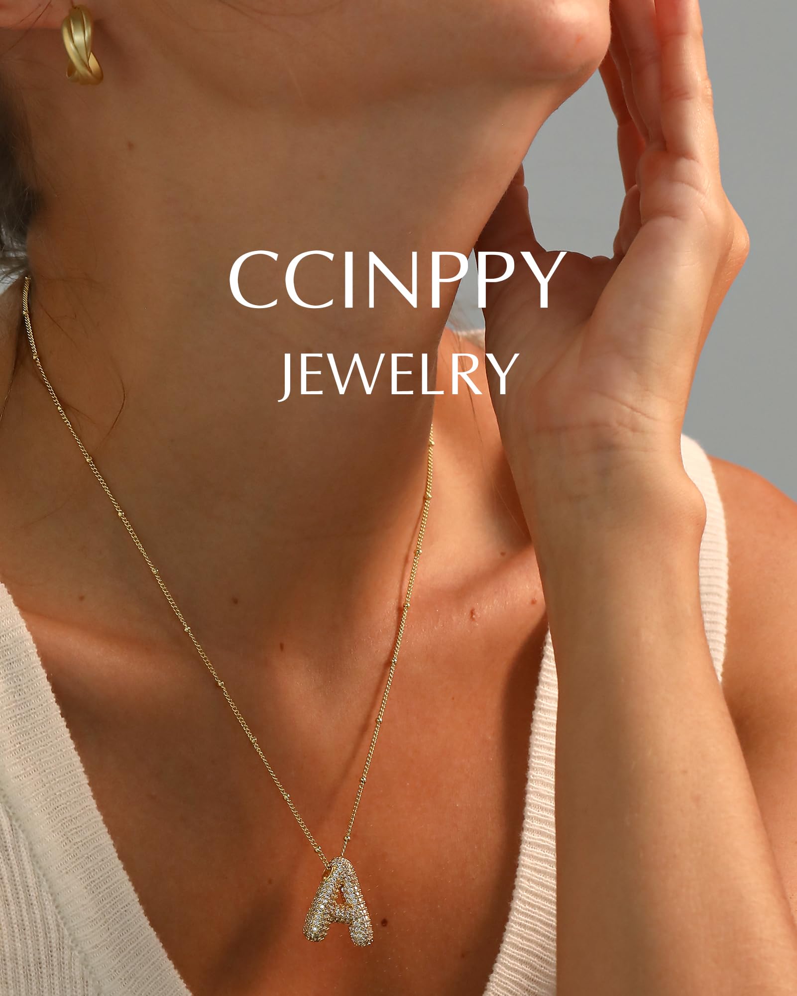 CCINPPY Bubble Letter Halskette, 14k vergoldete Ballon-Anfangsbuchstabe zarte Halskette für Frauen, klobiger Anfangsbuchstaben-Anhänger Namenskette personalisiert, Gold, Buchstabe K
