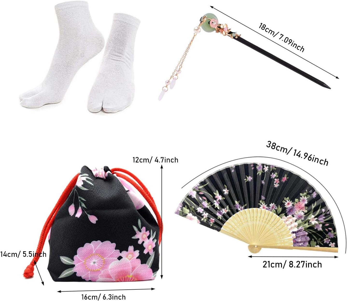 PLULON 5 Pcs Women's Japanese Kimono Robe Short Floral Print Kimono Dress Sexy Geisha Yukata Satin Bathrobe with Accessories
