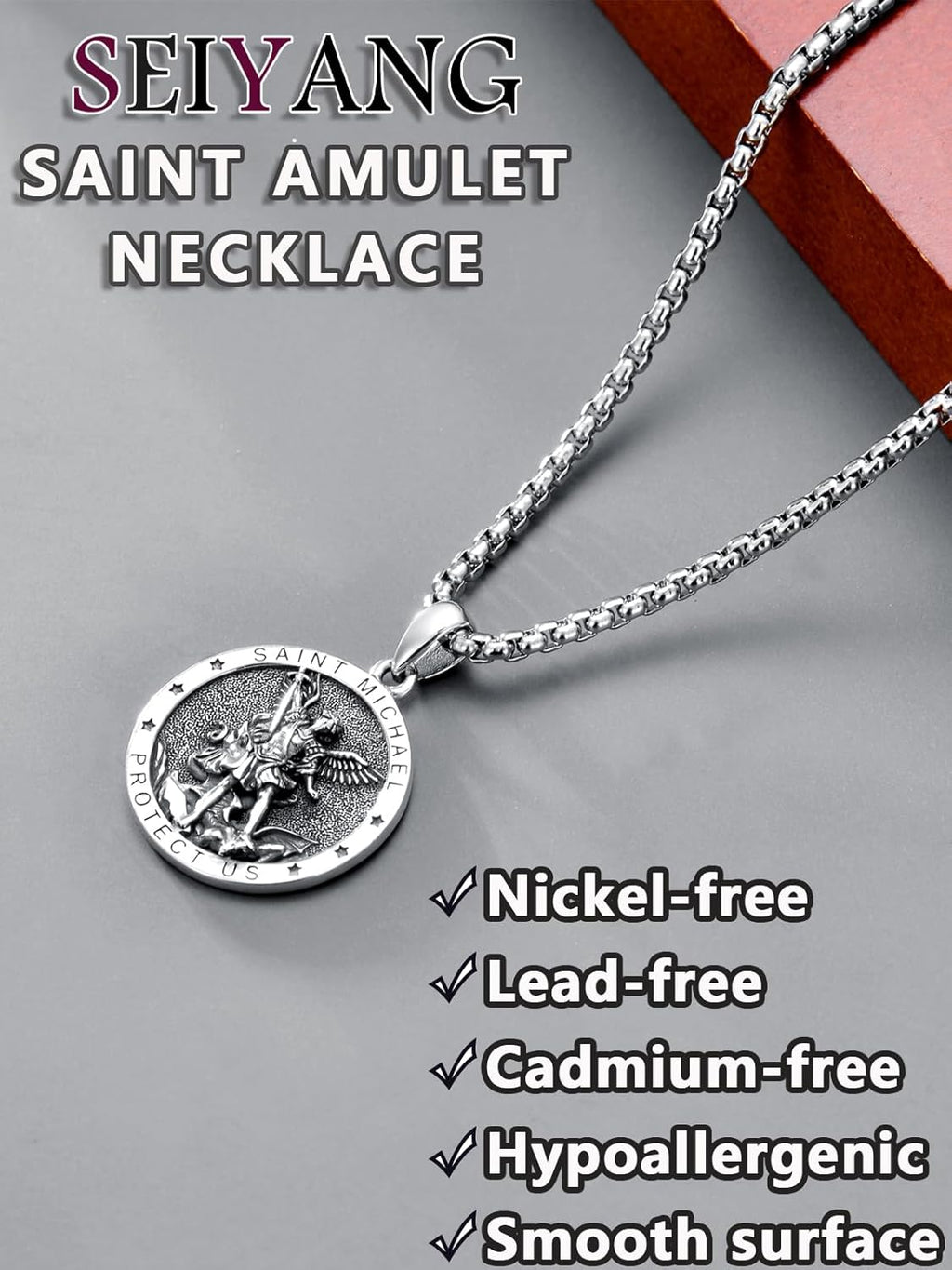 Seiyang Saint Necklace 925 Sterling Silver Patron Amulet Medal Jewelry for Men Women (with Gift Box)