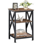 End Tables Living Room Set of 2 Farmhouse, Side Table with Storage Shelf, 16" W x 12" D x 24" H, 3 Tier Side Table Set of 2, X-Shaped Night Stands for Bedrooms, Coffee Table