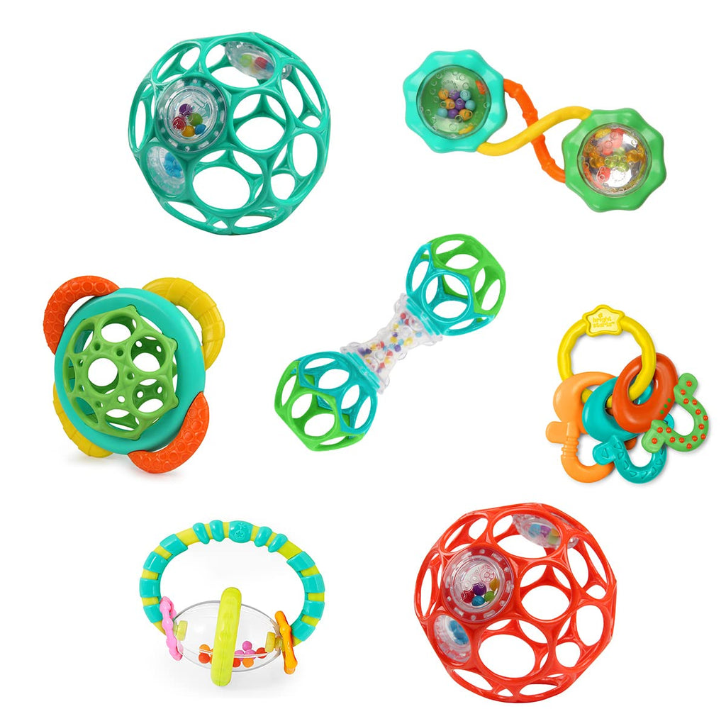 Bright Starts Little Shakers 6pc Gift Set, Easy-Grasp Oball Technology, Baby Rattles, Balls and Teethers, On-The-Go Toys, Lightweight, Unisex, Newborn+