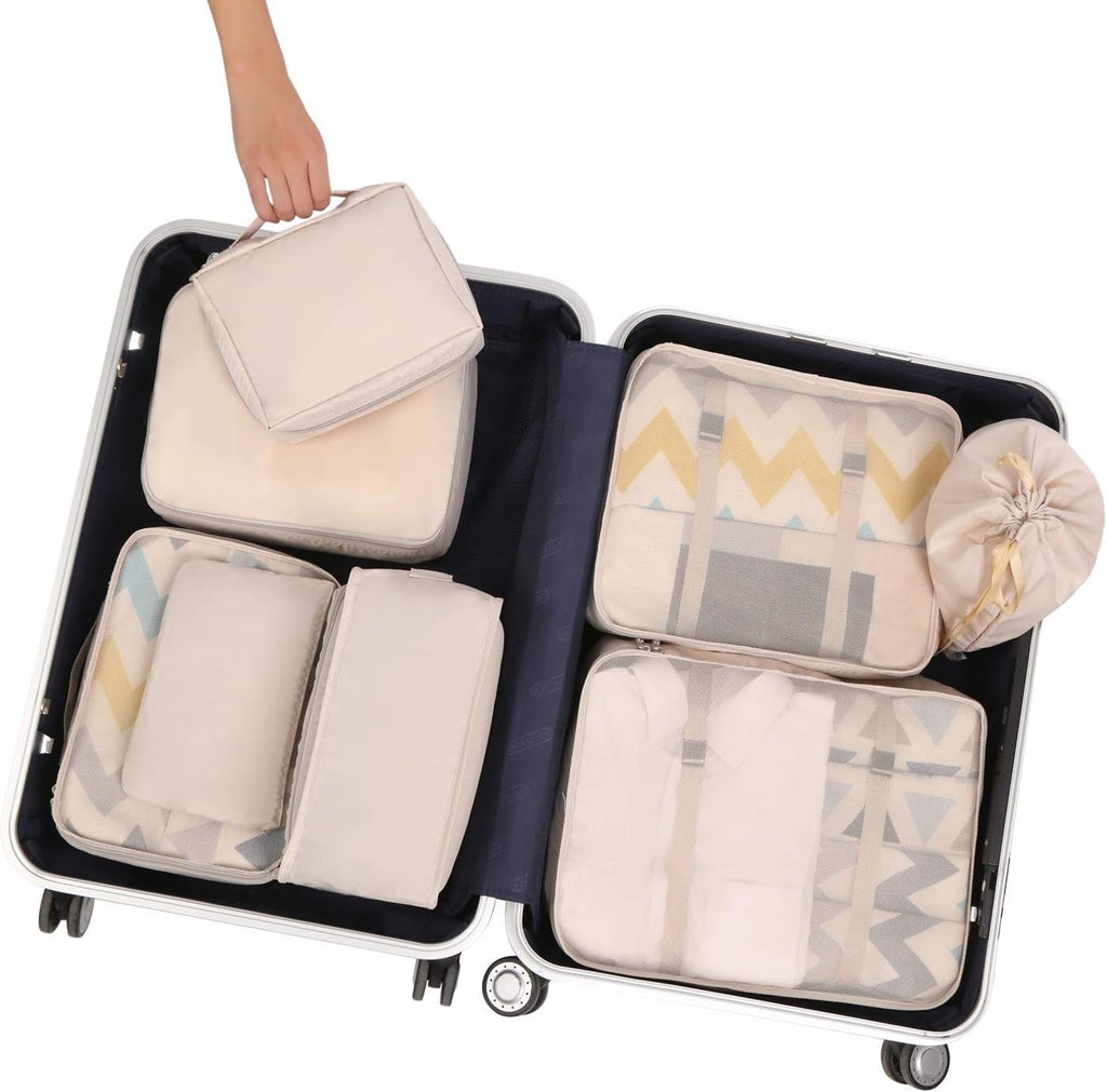 BAGAIL 8 Set Packing Cubes Luggage Organizer Bags for Travel Accessories-Cream