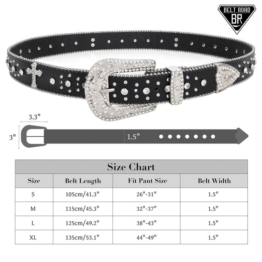 BELTROAD Rhinestone Belt for Men Women, Western Cowboy Cowgirl Belts Bling Leather Belt With Cross and Diamond for Jeans