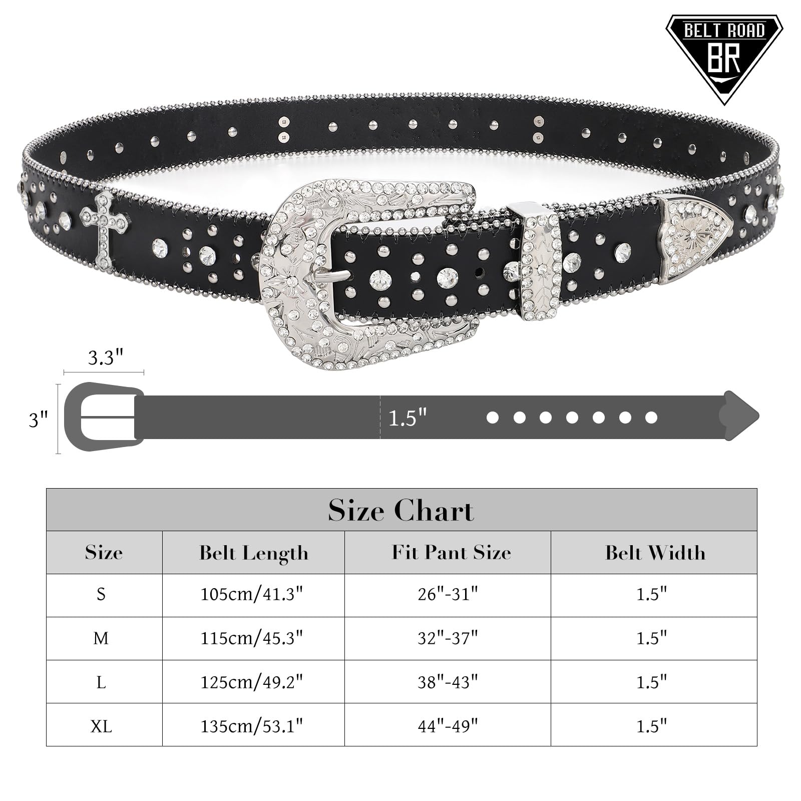 BELTROAD Rhinestone Belt for Men Women, Western Cowboy Cowgirl Belts Bling Leather Belt With Cross and Diamond for Jeans