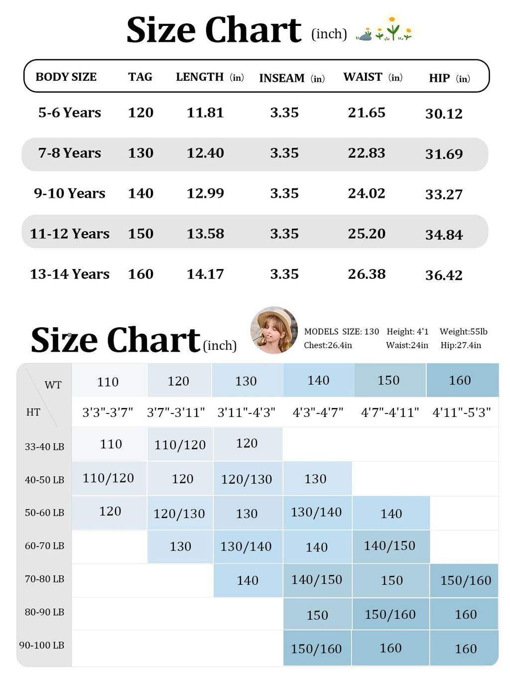 Pige blomstrede nederdele Børnemode elastisk høj talje flæse flydende shorts med snøre 5-14 år blå