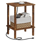 TUTOTAK End Table with Charging Station, Side Table with USB Ports and Outlets, Nightstand, 2-Tier Storage Shelf, Sofa Table for Small Space TB01BB040