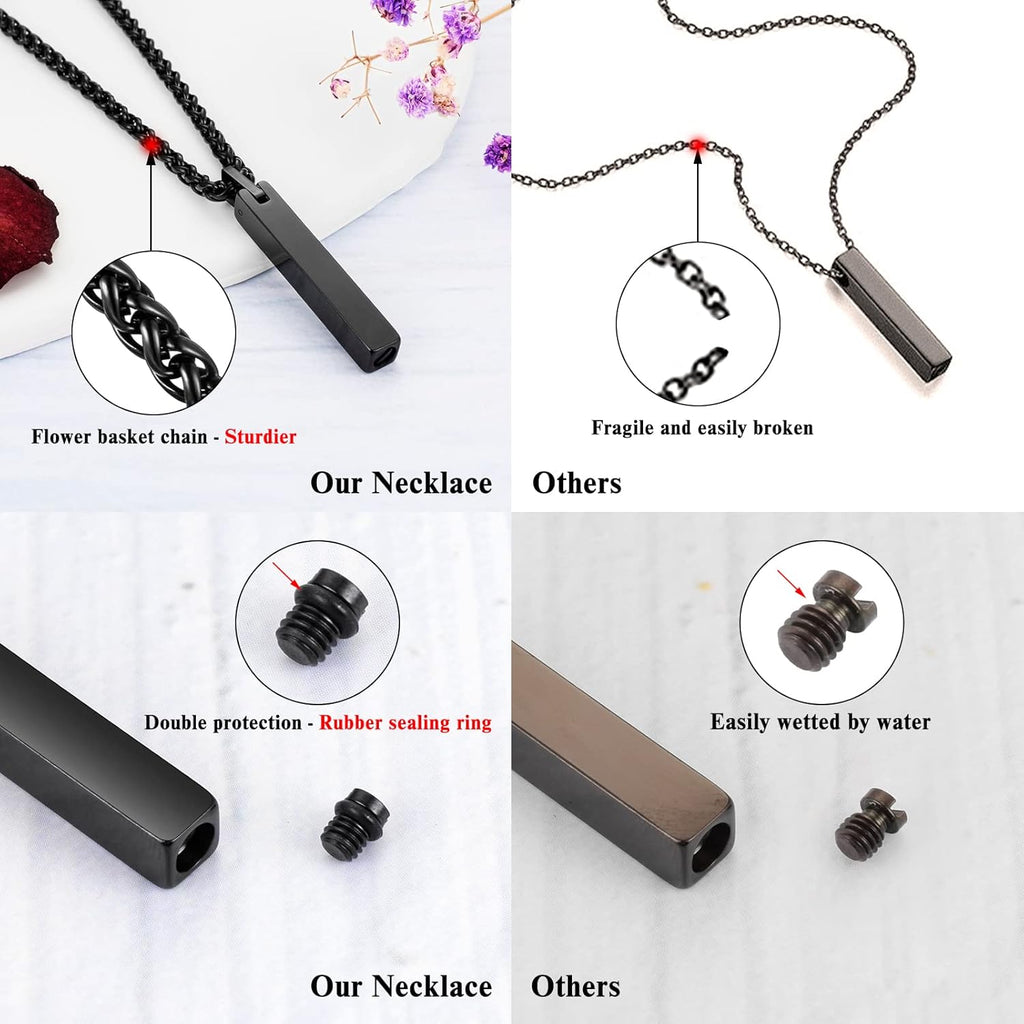 Dletay Urn Necklace for Ashes Stainless Steel Cremation Jewelry for Ashes Memorial Ash Necklace for Men Women Ash Holder Black